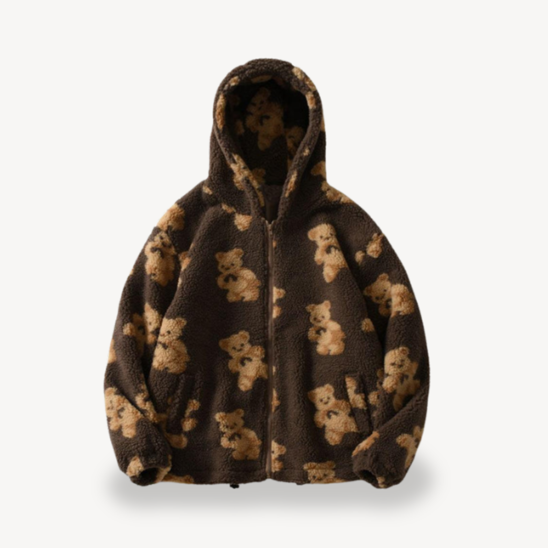 Veste à capuche douillette pour femme à motif nounours
