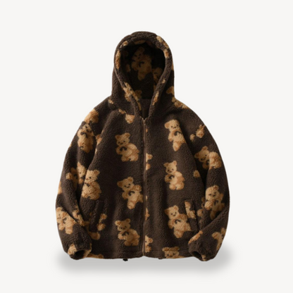 Veste à capuche douillette pour femme à motif nounours