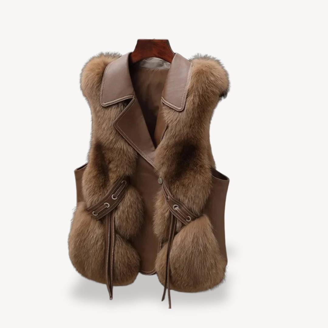 Gilet en cuir élégant pour femme avec manteau en fausse fourrure