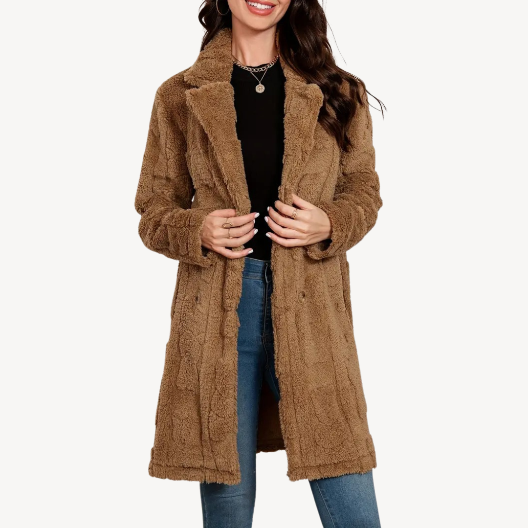 Manteau en fausse fourrure pour femme, double boutonnage, élégant