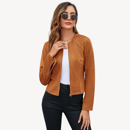 Veste en cuir pour femme, style motard, fermeture éclair