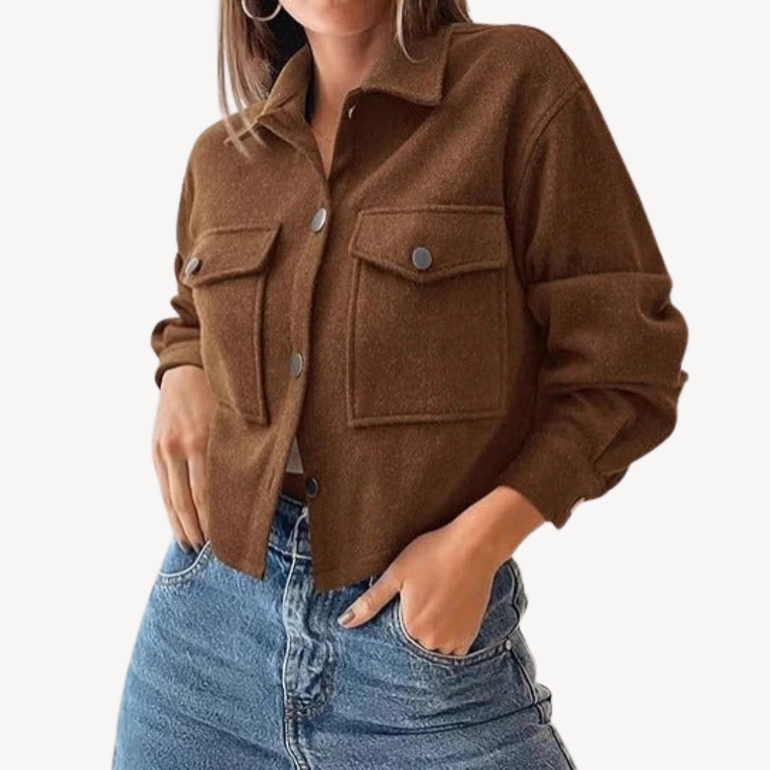 Modische Damen Cropjacke Knöpfe - IdealeKleiden