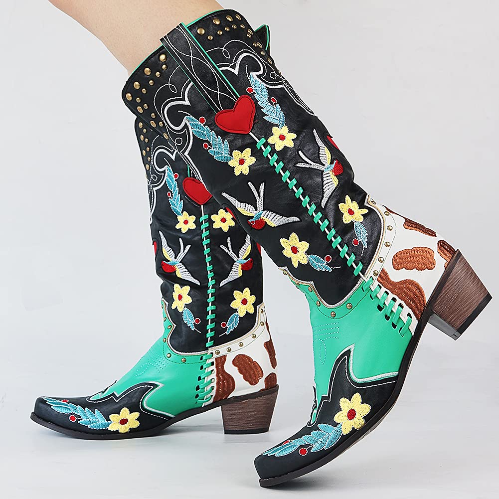 Damen Westernstiefel Blumenbestickung Elegant - IdealeKleiden