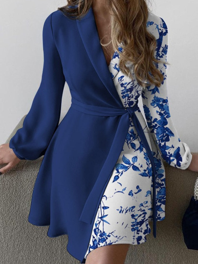 Élégante robe longue pour femme, manches longues, style portefeuille