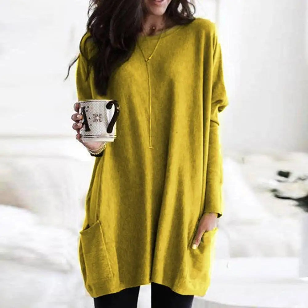 Pull-over oversize à manches longues en coton doux avec poches