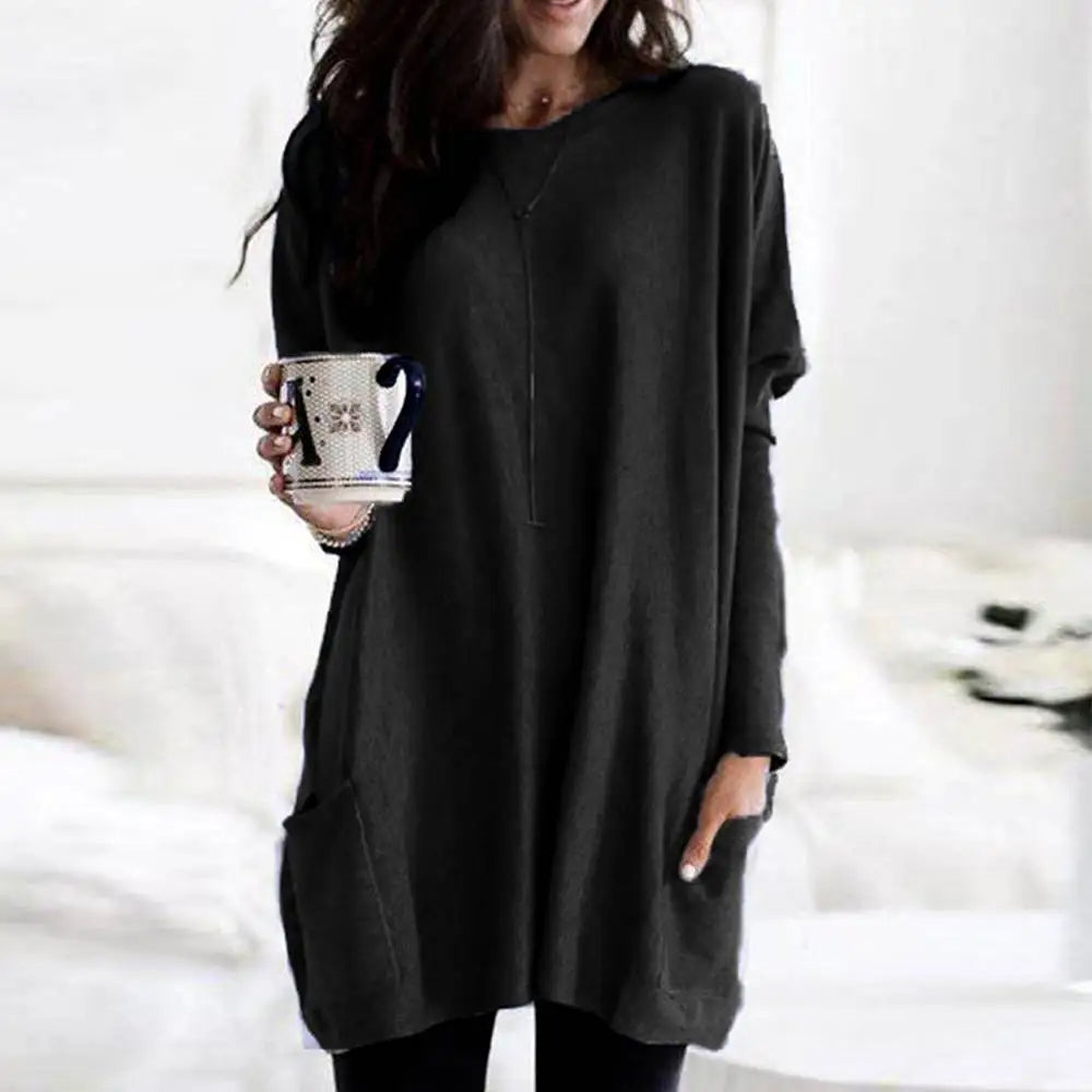 Pull-over oversize à manches longues en coton doux avec poches
