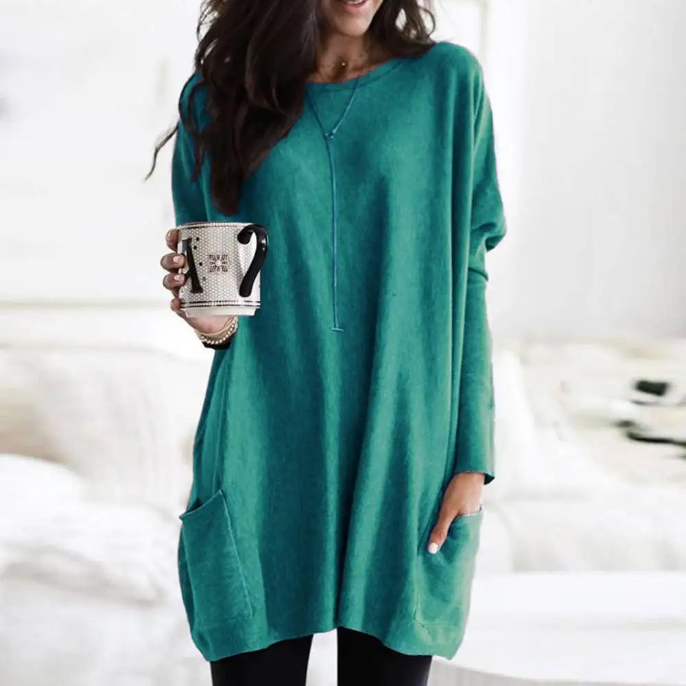 Pull-over oversize à manches longues en coton doux avec poches