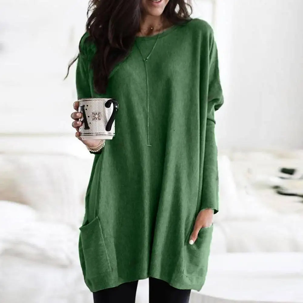 Pull-over oversize à manches longues en coton doux avec poches