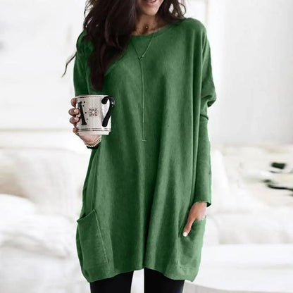 Pull-over oversize à manches longues en coton doux avec poches