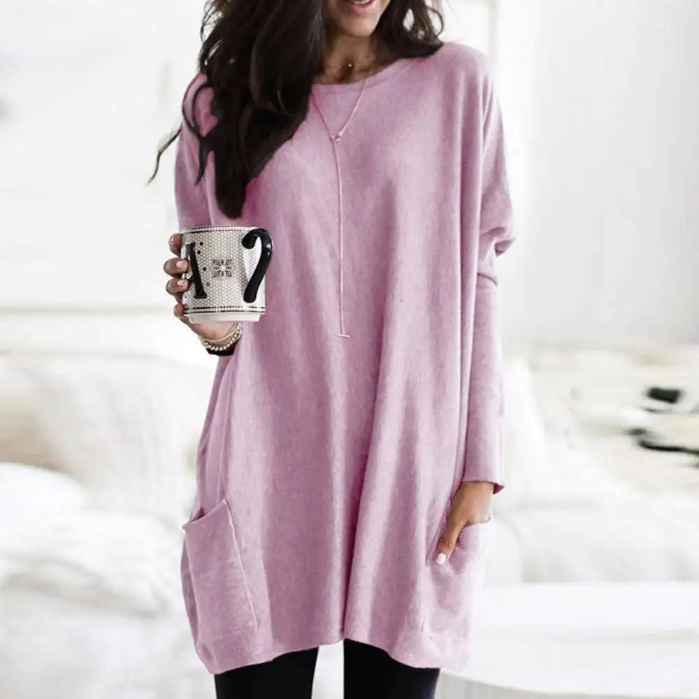 Pull-over oversize à manches longues en coton doux avec poches