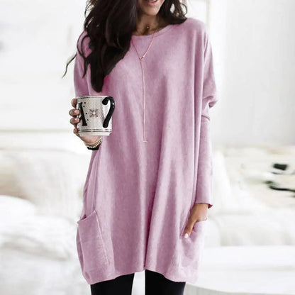 Pull-over oversize à manches longues en coton doux avec poches