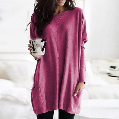 Pull-over oversize à manches longues en coton doux avec poches