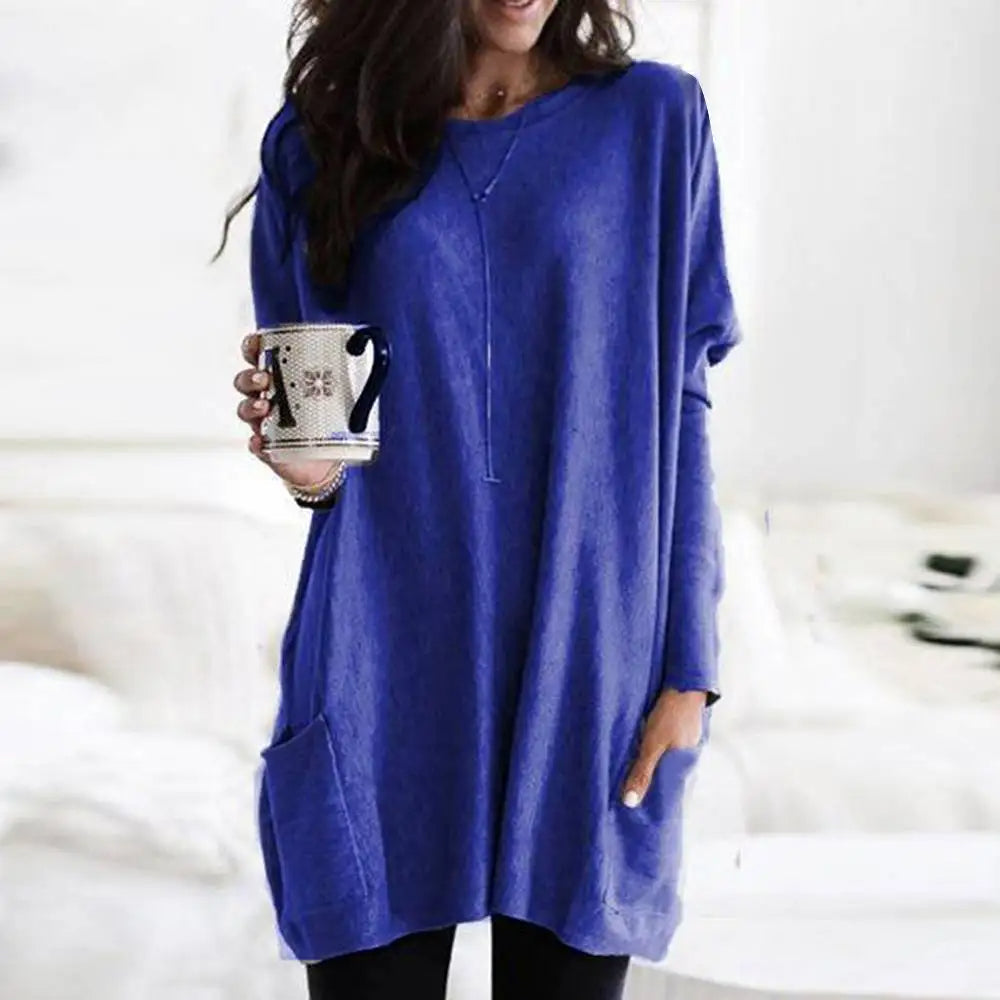Pull-over oversize à manches longues en coton doux avec poches