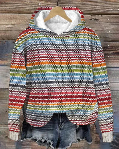Sweat-shirt à capuche manches multicolores tendance