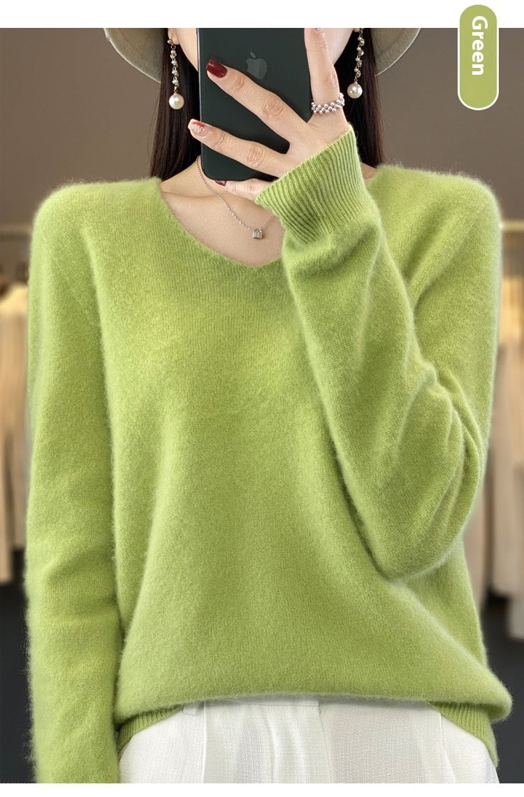 Pull confortable pour femme col en V chaud hiver
