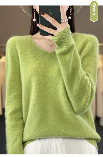 Pull confortable pour femme col en V chaud hiver