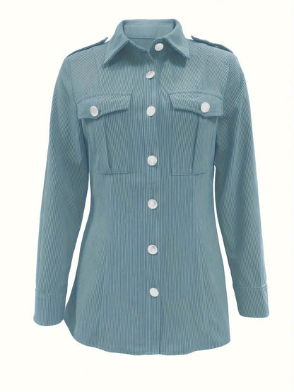 Stilvolle Frauenjacke Cord mit Druckknöpfen Lässig Chic - IdealeKleiden