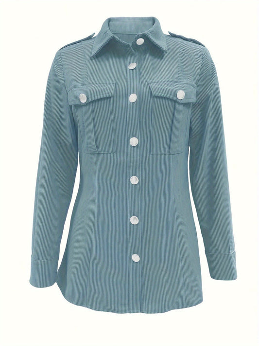 Stilvolle Frauenjacke Cord mit Druckknöpfen Lässig Chic - IdealeKleiden
