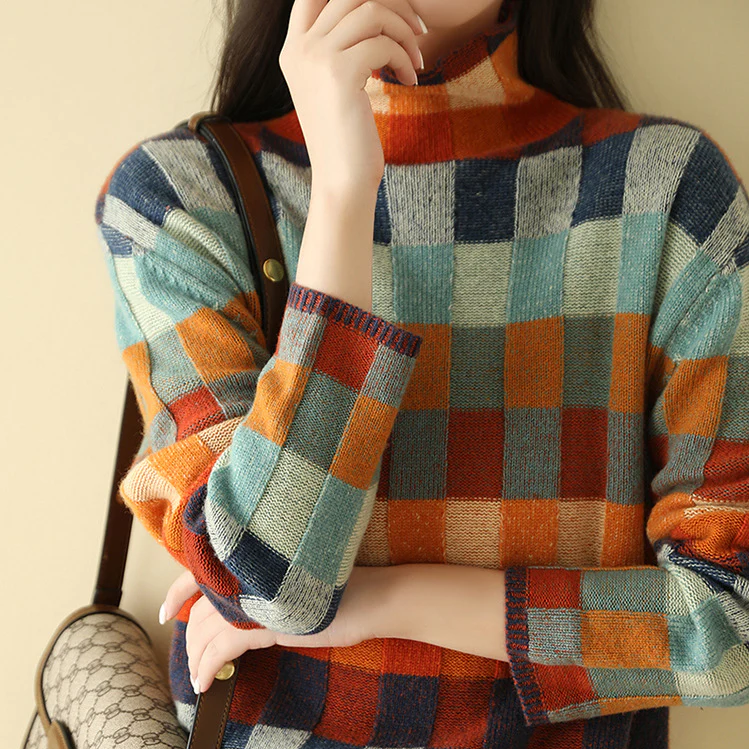 Modischer Karo Pullover für Damen Alltag - IdealeKleiden