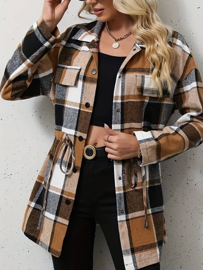 Ashley – Élégant manteau à carreaux manches longues