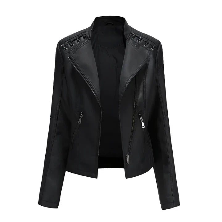 Veste en cuir femme noire avec fermeture éclair