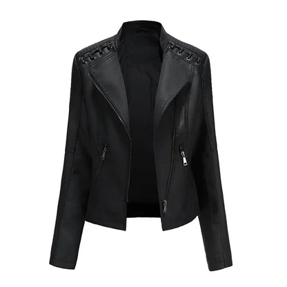 Veste en cuir femme noire avec fermeture éclair