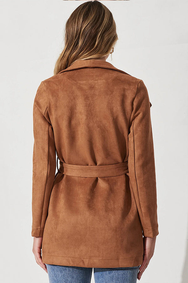 Stylische Strickjacke Großes Revers Leder Optik - IdealeKleiden