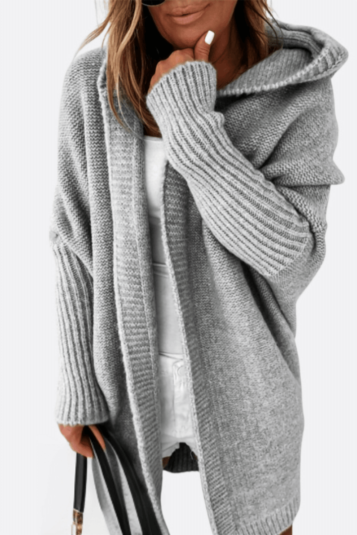 Gilet long en maille à capuche pour femme