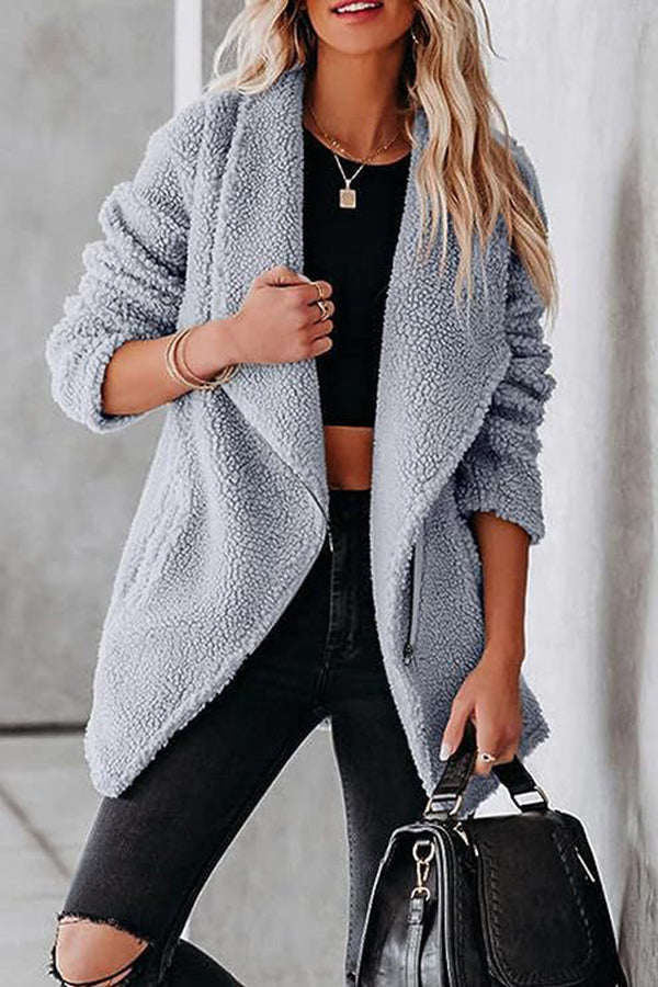 Blouson en cuir décontracté, fermeture éclair, poches