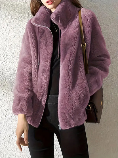 Blouson Teddy Femme Oversize Polaire Doux Fermeture Éclair