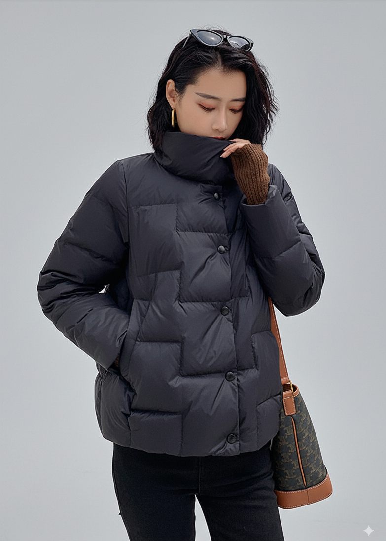 Weiche Steppjacke Modern Fit Hochklappbarer Kragen - IdealeKleiden