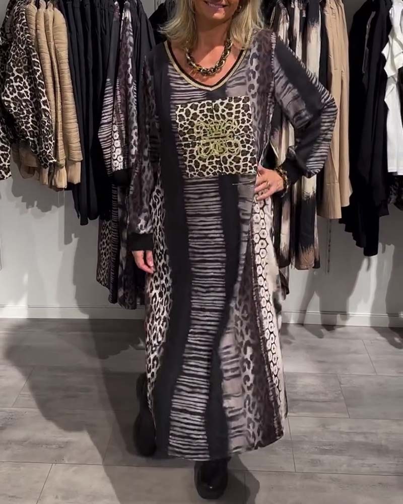 Robe léopard col V élégante femme