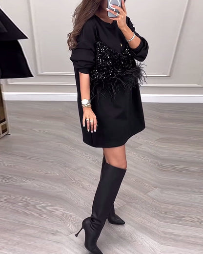 Elegantes Partykleid Mit Pailletten Und Federn - IdealeKleiden