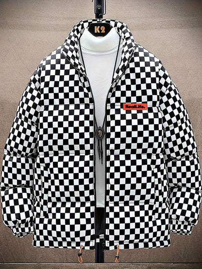 Manteau matelassé pour homme, écharpe d'hiver à carreaux