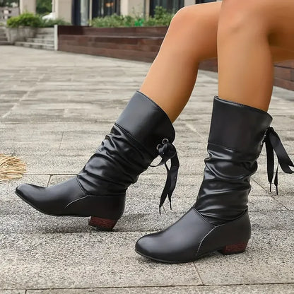 Bottes Femme Lacets Talon Massif Cuissardes