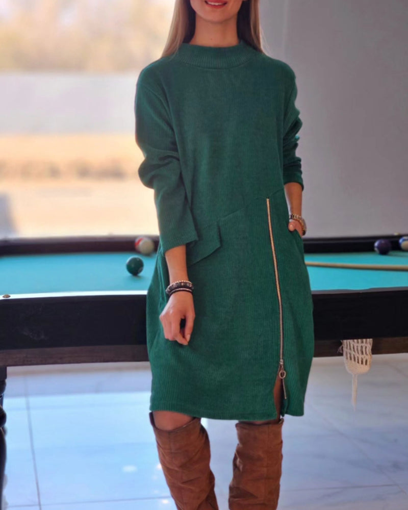 Robe élégante à manches longues et fermeture éclair