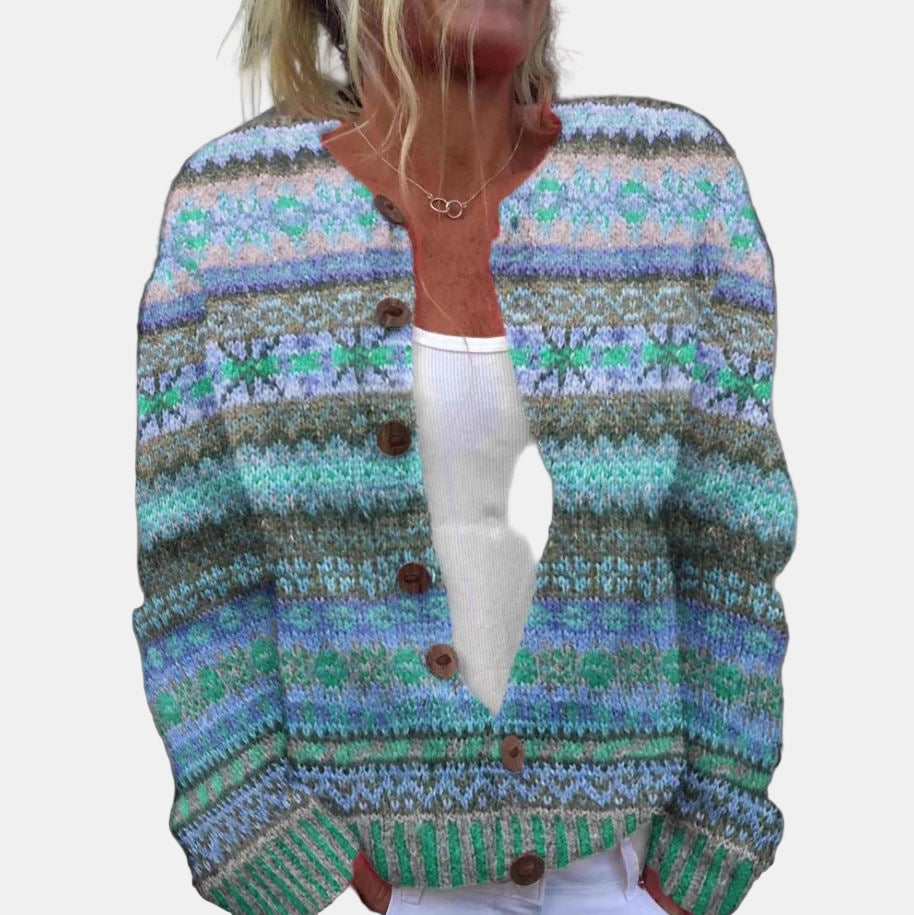 Stylische Strickjacke Blau Gedruckt - IdealeKleiden