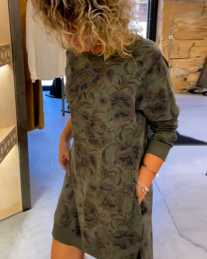 Kleid Bequem Rundhals Aufdruck - IdealeKleiden