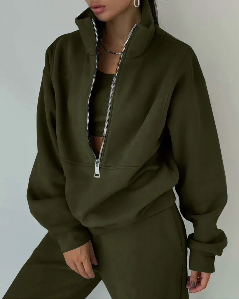 Survêtement de sport femme avec fermeture éclair, sweat-shirt et pantalon