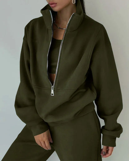 Survêtement de sport femme avec fermeture éclair, sweat-shirt et pantalon