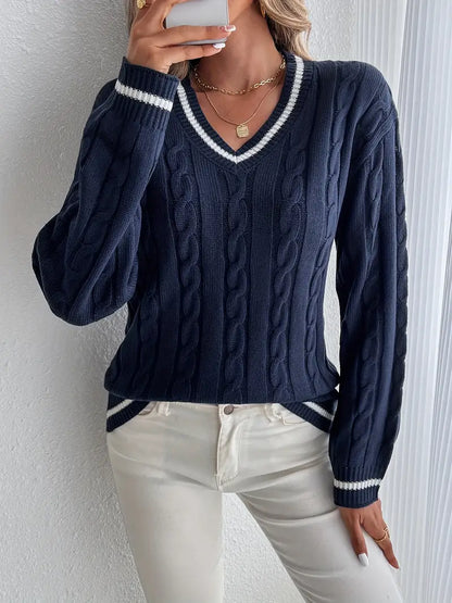 Sweat-shirt doux à col en V pour femme