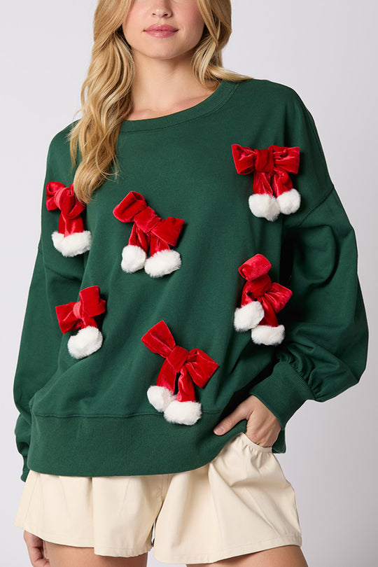 Weihnachtssweatshirt mit Schleife Elegant Langarm - IdealeKleiden
