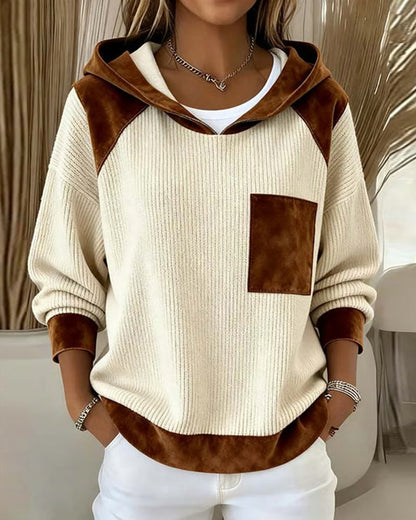 Pull à capuche, style décontracté, blocs de couleurs