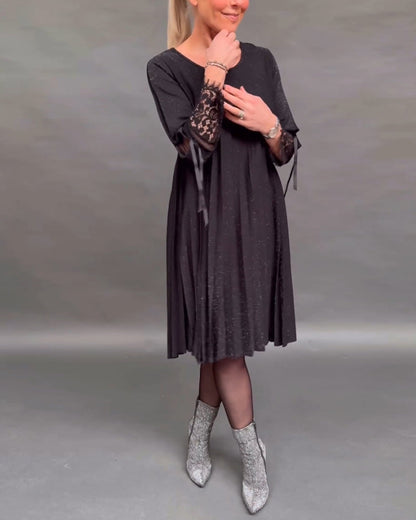 Elegant Plissiertes Spitzenkleid Damen - IdealeKleiden