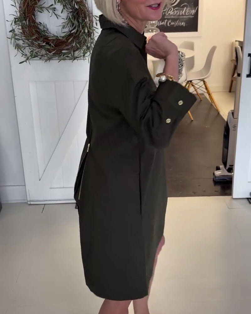Elegante Damenkleidung | Halbzipper Revers Dreiviertelarm - IdealeKleiden