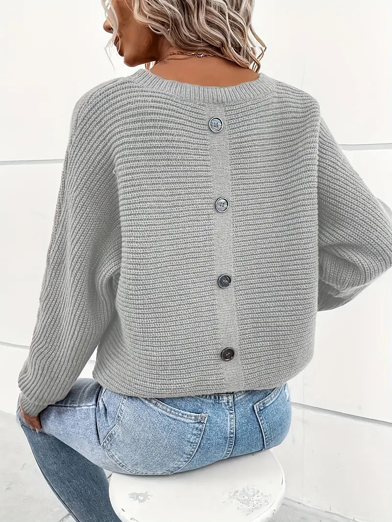 Élégant pull col rond manches chauve-souris Femme