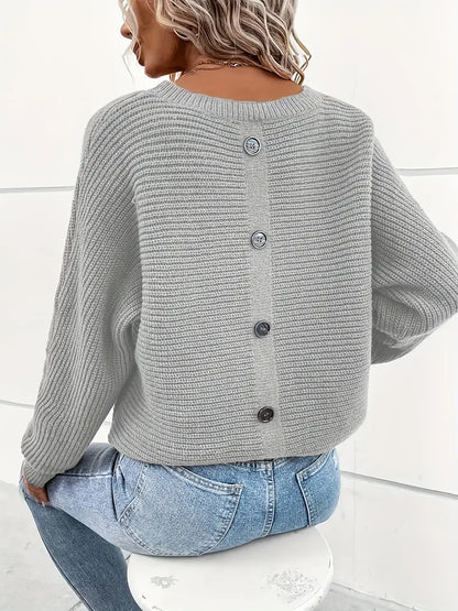 Élégant pull col rond manches chauve-souris Femme