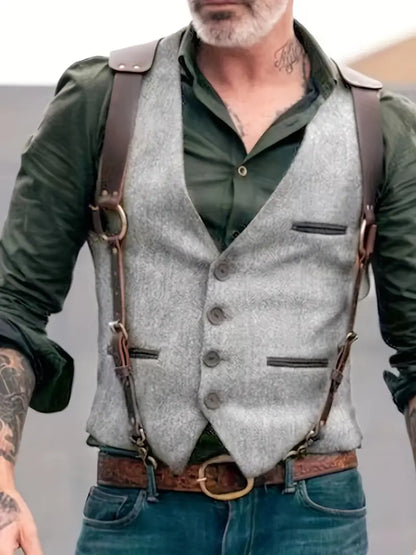 Gilet en cuir pour homme Style Vintage Boucle