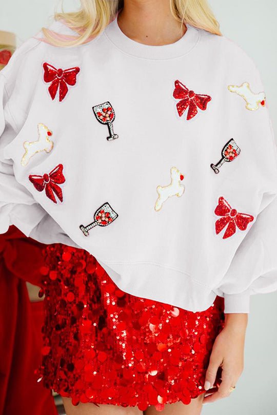 Sweat-shirt de Noël pour femmes à paillettes et manches amples