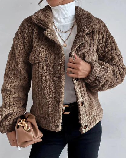 Manteau d'hiver épais décontracté à revers et manches longues